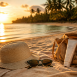 vacance au soleil plage sable chapeau