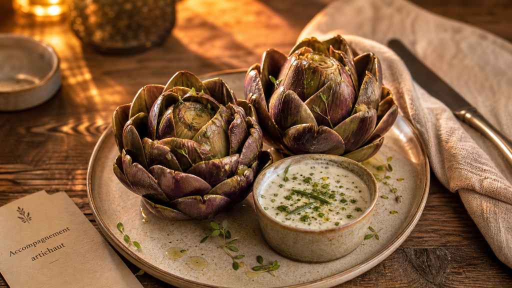 Accompagnement artichaut avec sauce yaourt-citron aux herbes