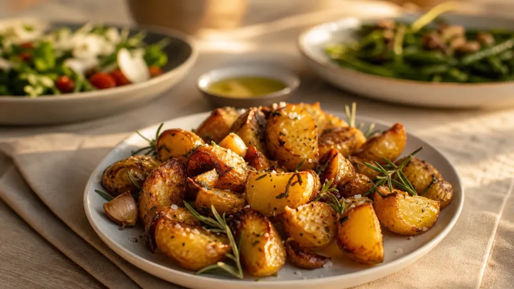 Accompagnement de pommes de terre rôties aux herbes, croustillantes