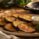 Aubergine frit dorée, 2 min par face, sur papier absorbant, avec yaourt citronné