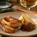 Avec quoi servir le foie gras : tranche sur pain, confit d’oignon, poire