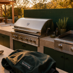 Barbecue cuisine extérieure en inox et modules, implantation soignée