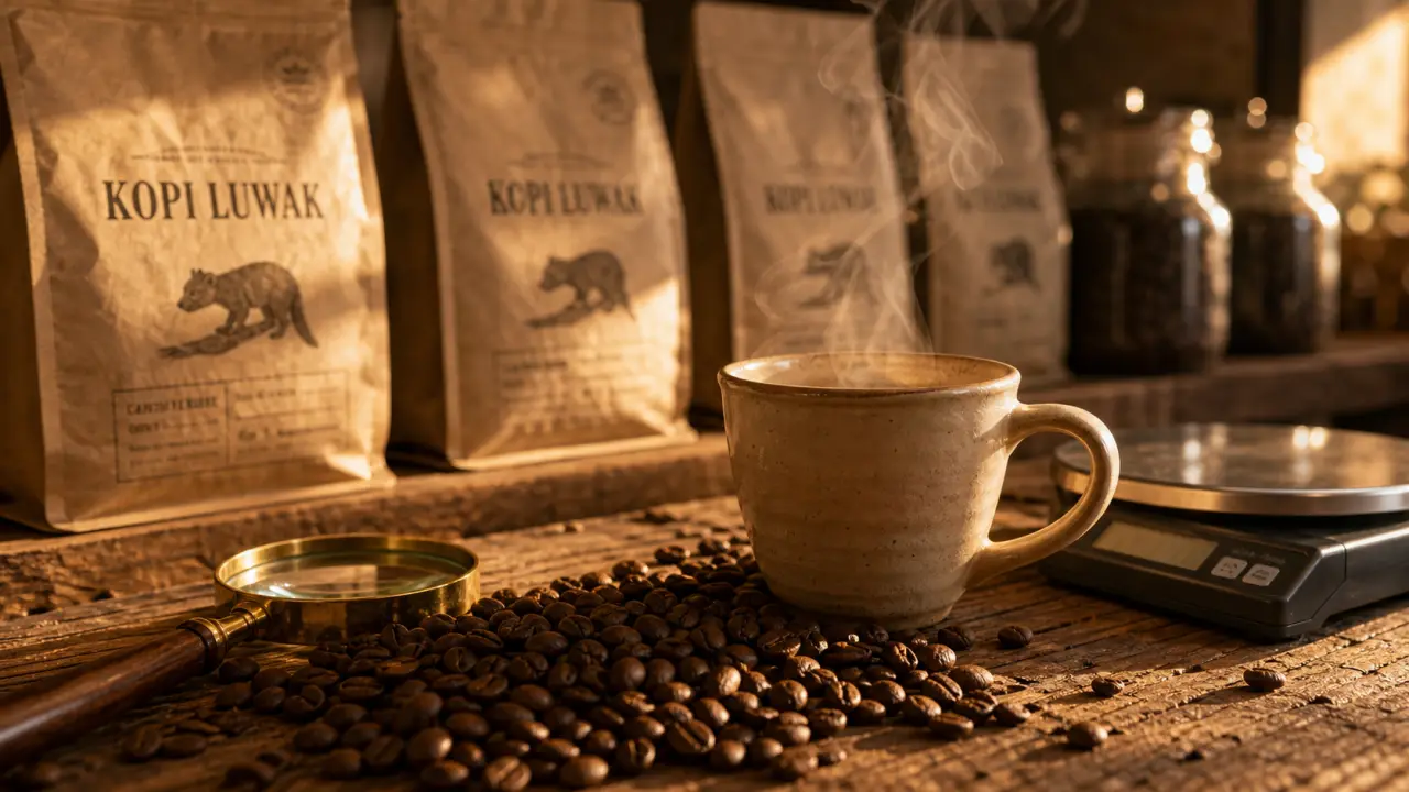 Café le plus cher du monde : grains torréfiés, tasse et lots