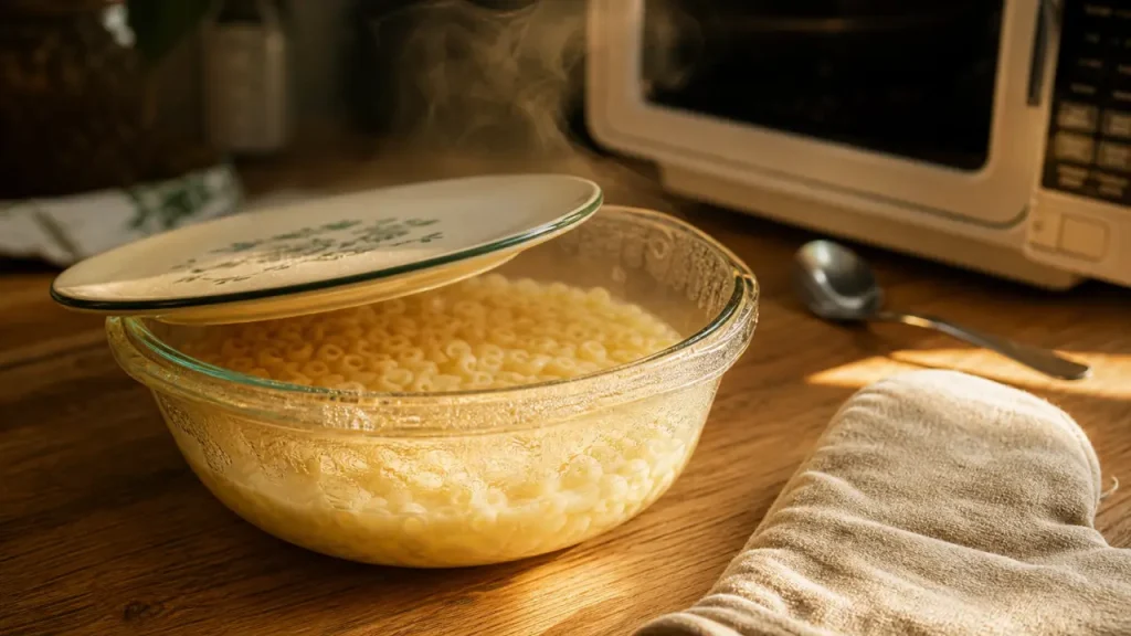 1 verre, 1,5 verre d’eau, 11 minutes à 800 W : la méthode simple pour cuire des pâtes au micro-ondes
