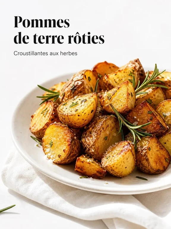 Accompagnement de pommes de terre rôties croustillantes aux herbes sur une assiette