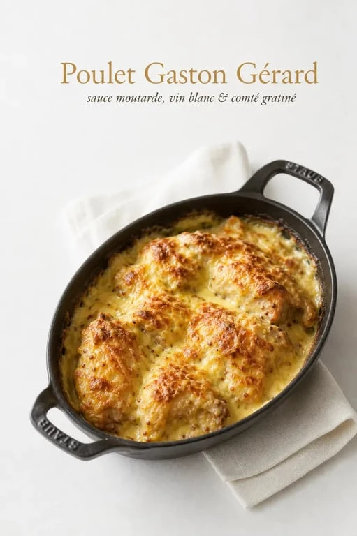 Recette poulet Gaston Gérard Cyril Lignac servie gratinée dans un plat à gratin