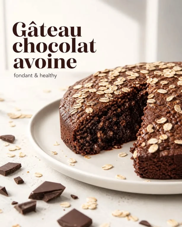 Gâteau chocolat flocon d'avoine healthy moelleux servi sur assiette