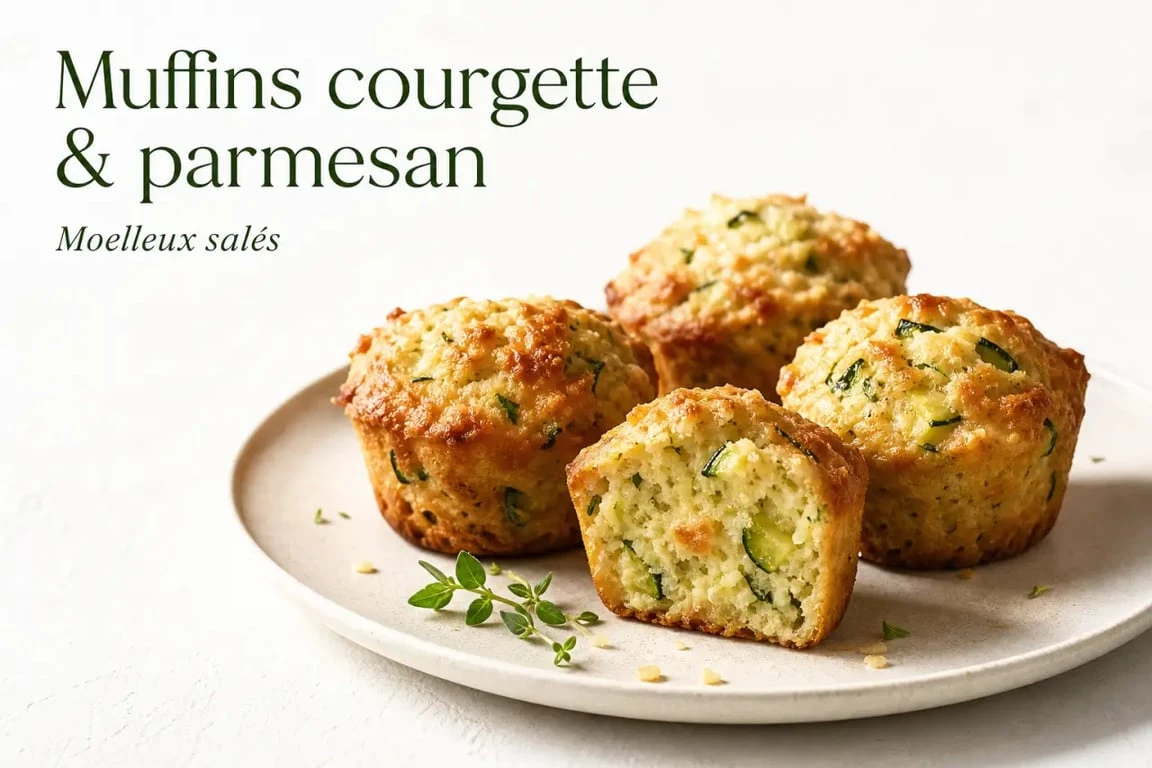Muffins à la courgette et au parmesan fraîchement sortis du four sur une assiette