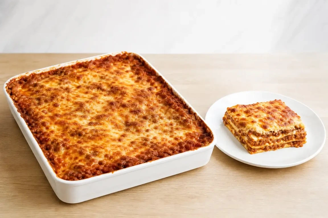 Recette 10 personnes de lasagnes bolognaises généreuses dans un grand plat familial