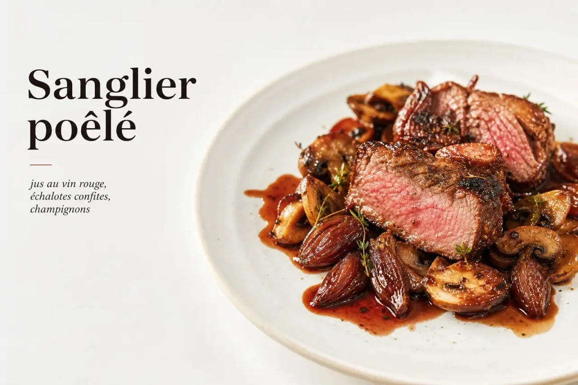 Comment faire cuire du sanglier à la poêle : sanglier poêlé servi avec jus court et champignons