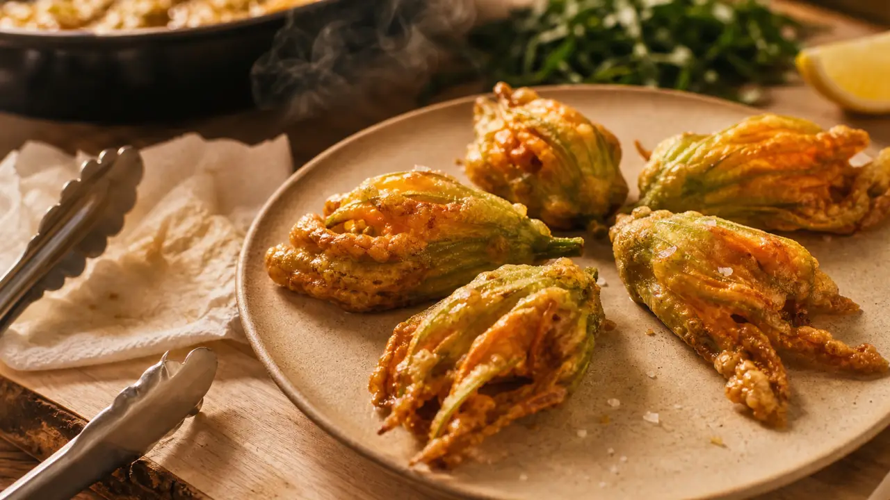Beignets de fleur de courgette dorés, croustillants