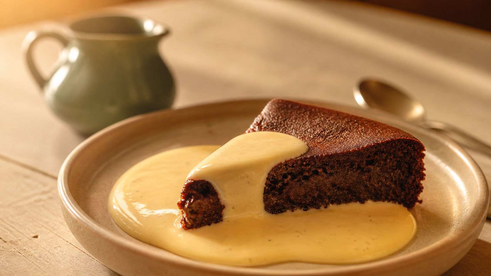Gâteau pour accompagner une crème anglaise au chocolat tiède nappé de crème vanillée
