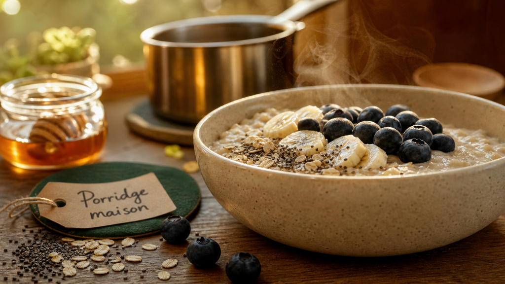 Recette de porridge maison au petit-déjeuner : bol crémeux