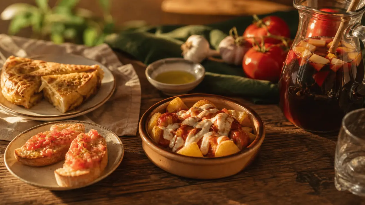 recette des tapas espagnol : tortilla, pan con tomate et patatas bravas maison