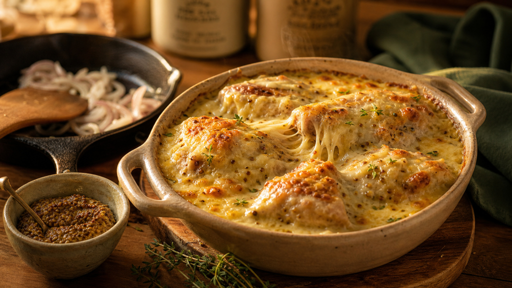 Recette poulet gaston gérard cyril lignac : poulet doré moutarde-comté gratiné