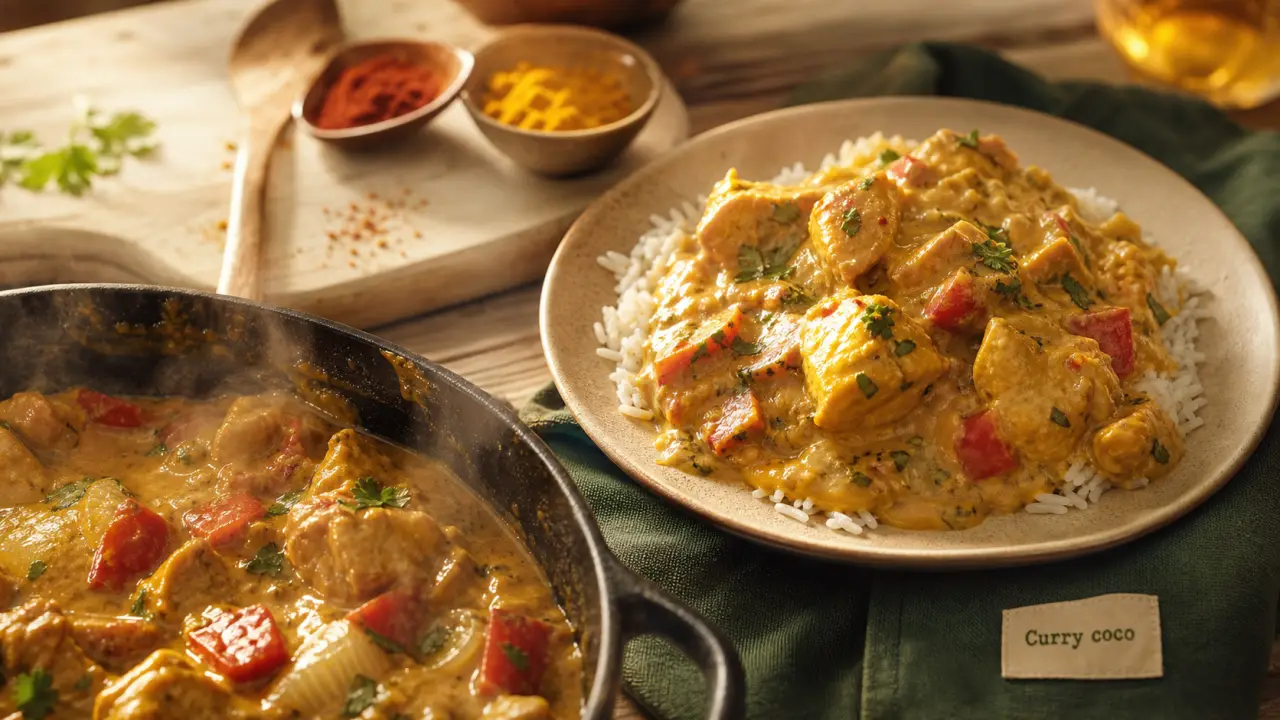 Recette sur le poulet curry coco : poulet crémeux et riz
