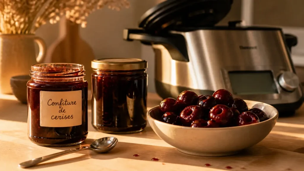 Confiture de cerises au Thermomix : 100°C, panier cuisson et prise réussie