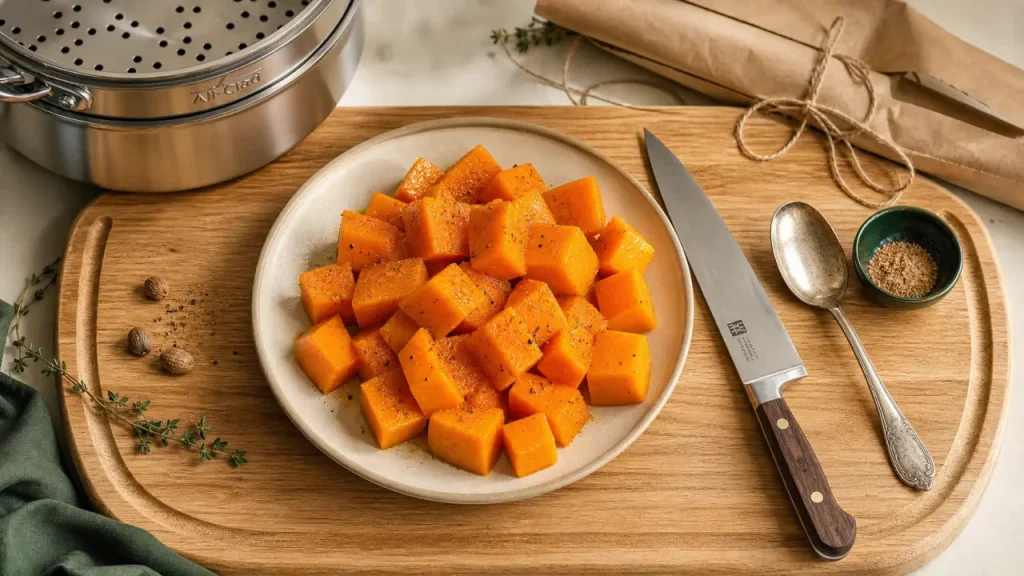 Cuisson butternut vapeur : 15 à 20 minutes selon la taille des morceaux et le matériel