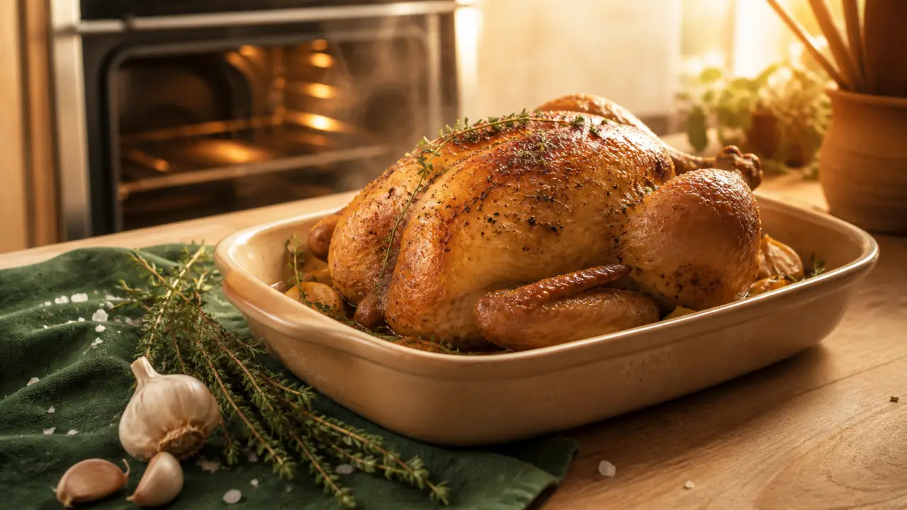 Cuisson poulet basse température : poulet rôti peau croustillante