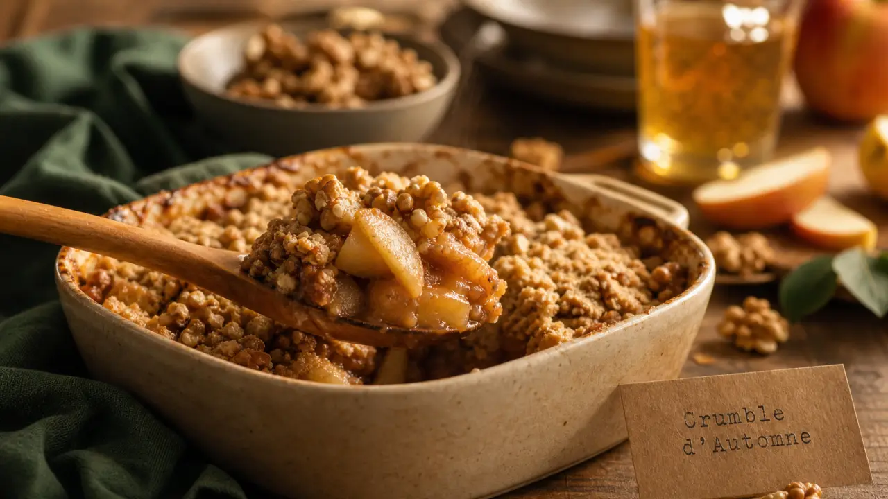 Dessert d automne crumble tiède pommes-poires, cannelle et noix