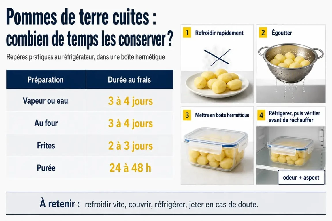 Conservation pommes de terres cuites : tableau des durées et gestes essentiels