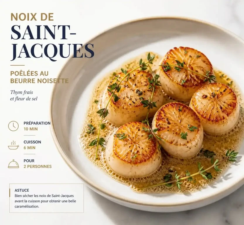 Recette de coquilles Saint-Jacques poêlées au beurre noisette