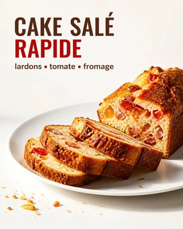 Recette salée : cake salé rapide aux lardons, tomate et fromage présenté en tranches
