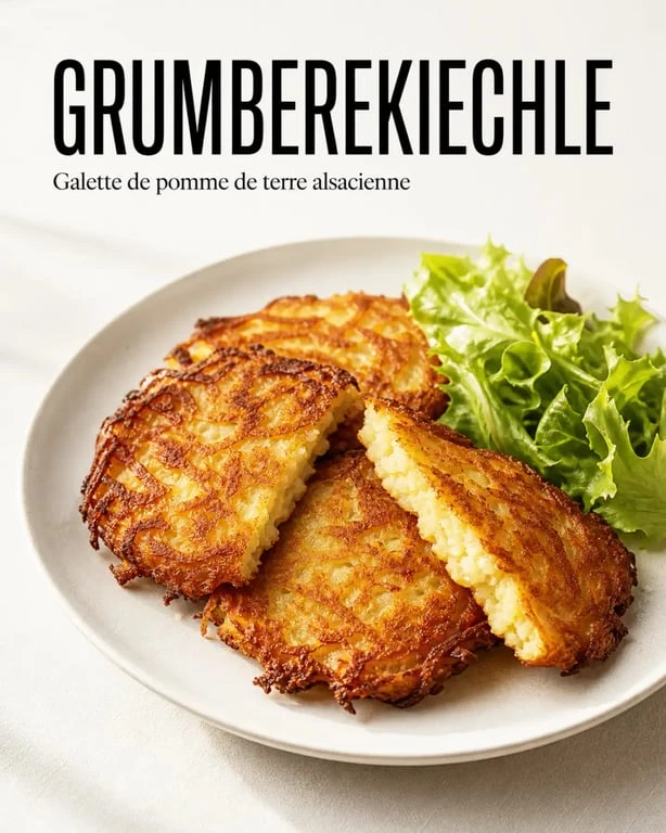 Galette de pomme de terre alsacienne croustillante sur assiette avec salade