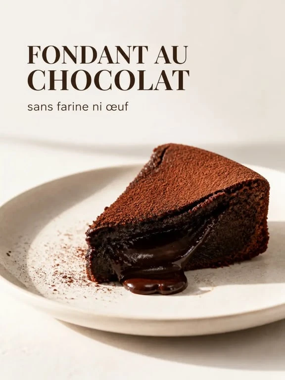 Gâteaux sans farine et sans œuf : fondant au chocolat moelleux présenté en part sur une assiette claire