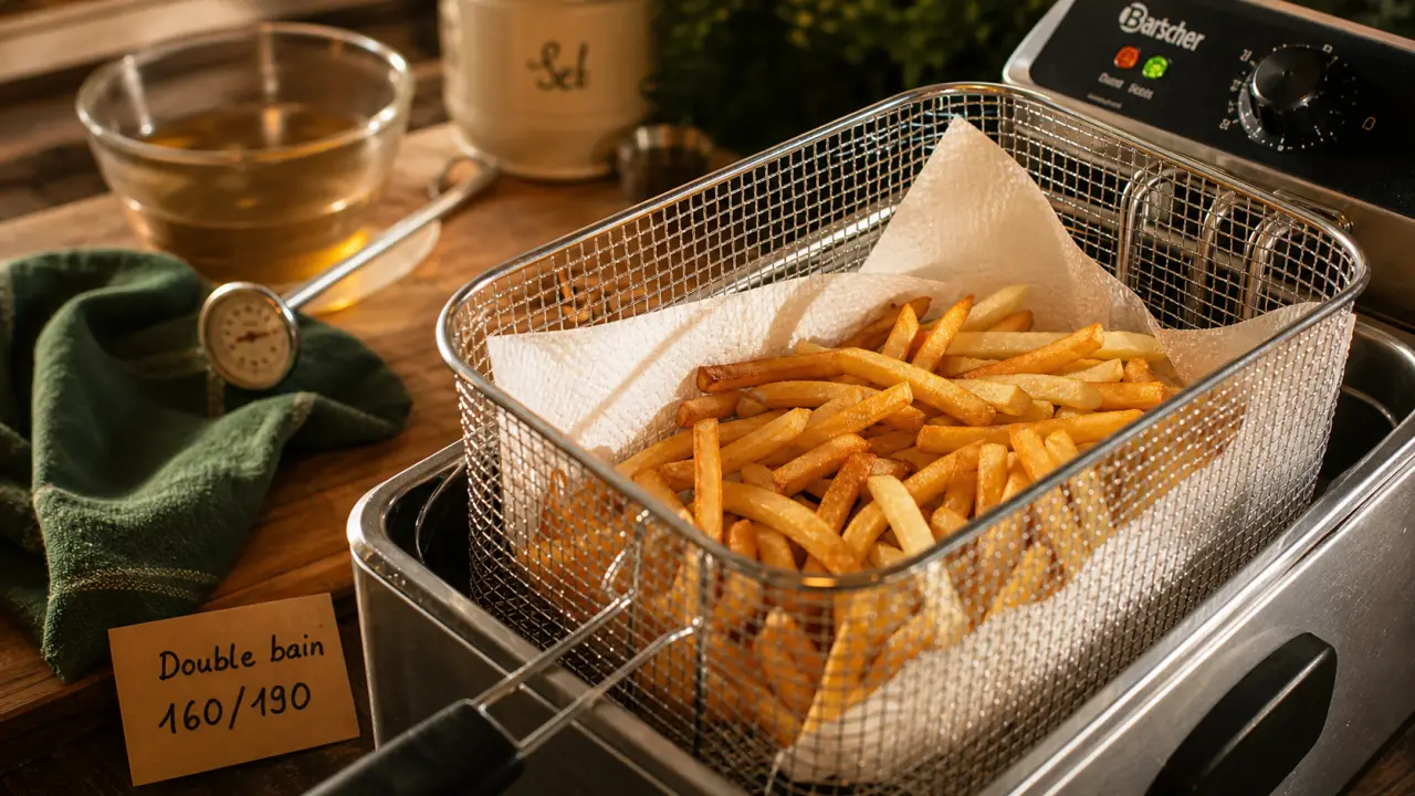 Frites maison cuisson 160°C et 190°C, repos, frites dorées