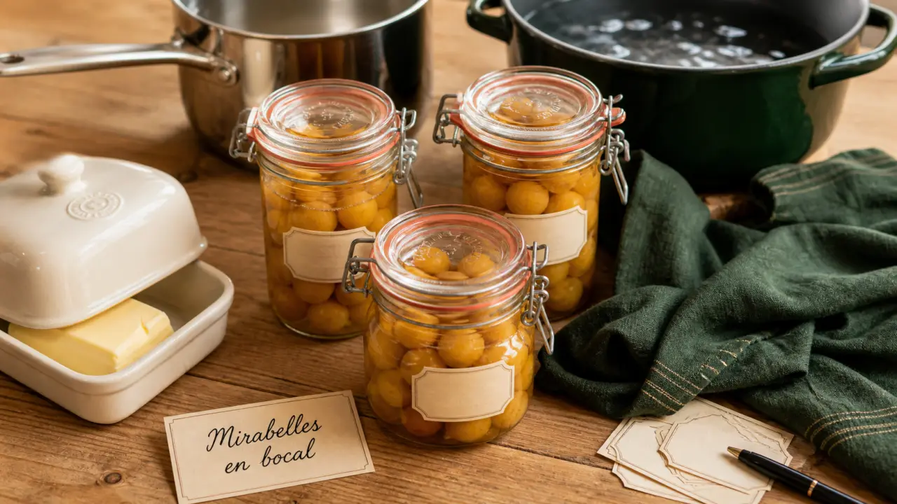 Mirabelles en bocaux au sirop léger, stérilisation à 100 °C