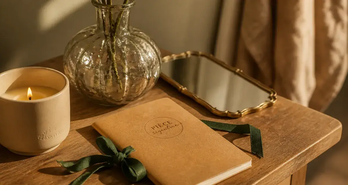 Cadeau déco maison : bougie parfumée en céramique et carnet kraft