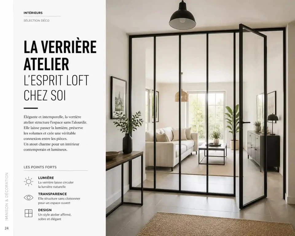Verrière atelier pour séparer visuellement l'entrée et le salon