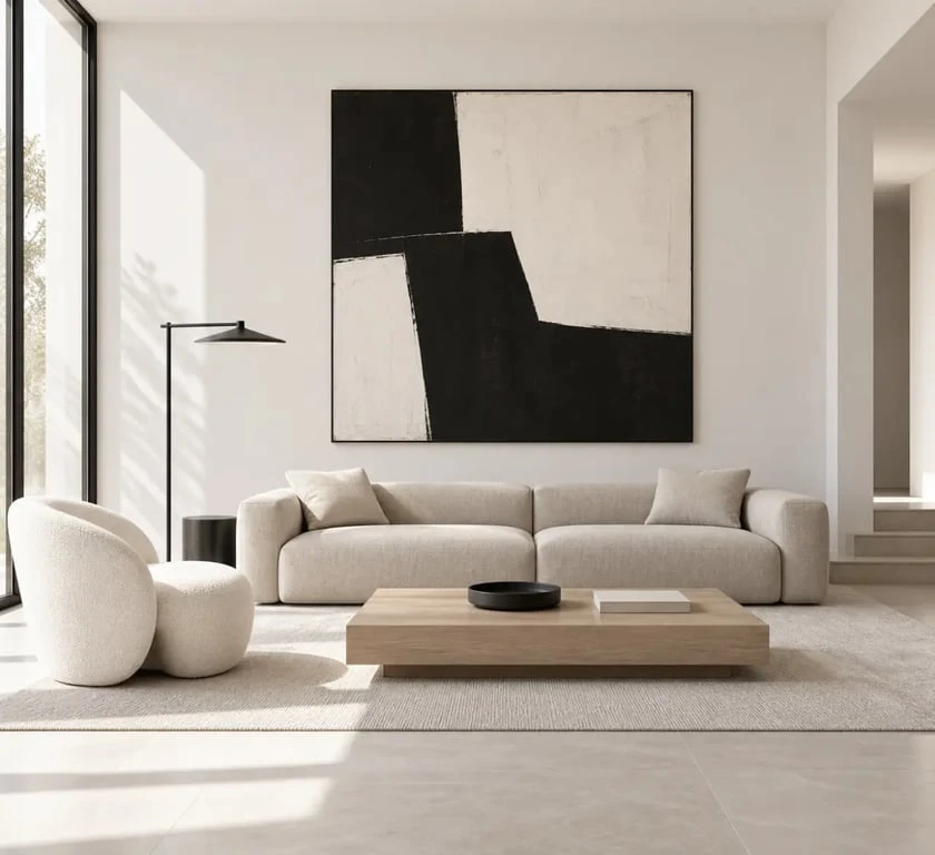 Décoration maison moderne avec salon aux lignes épurées, bois clair et matières naturelles