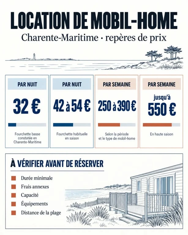 Infographie des prix pour une location de mobil-home en Charente-Maritime pas cher