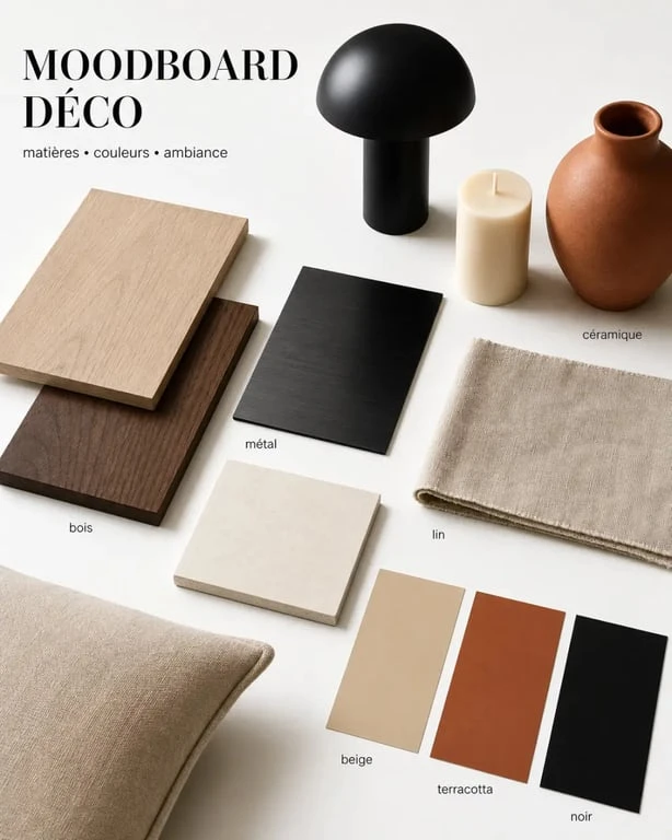 deco home : moodboard de matières et couleurs pour choisir une ambiance cohérente