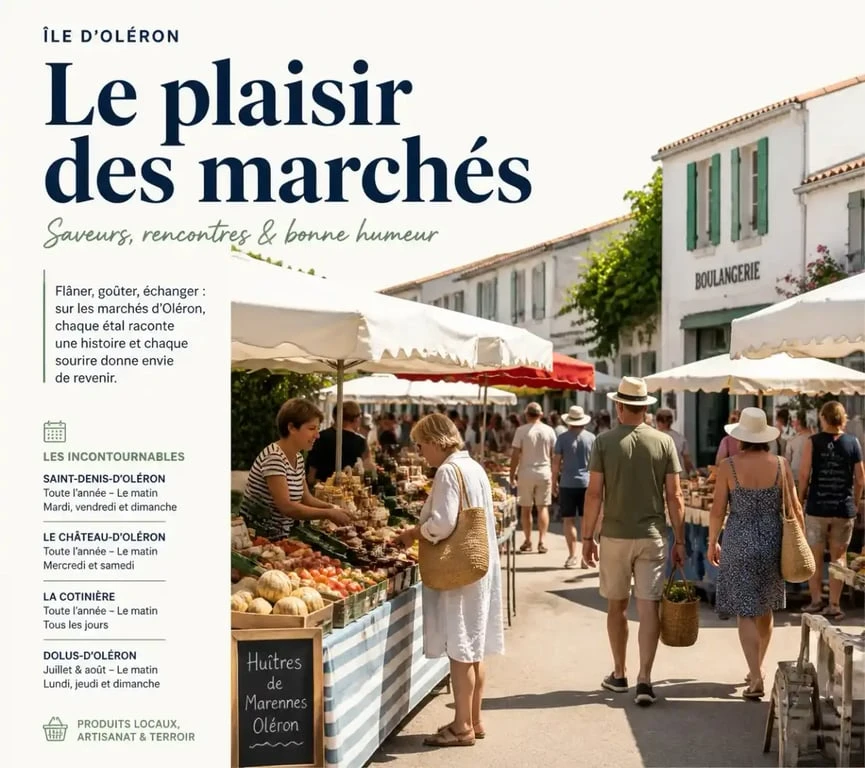 Ambiance animée d'un marché oleron en été