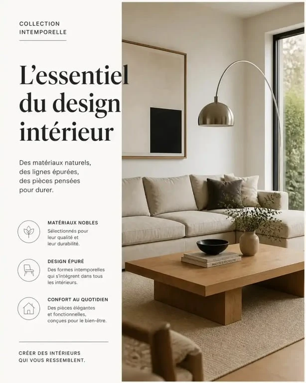 Salon design contemporain avec meubles de salon design en lin et bois massif