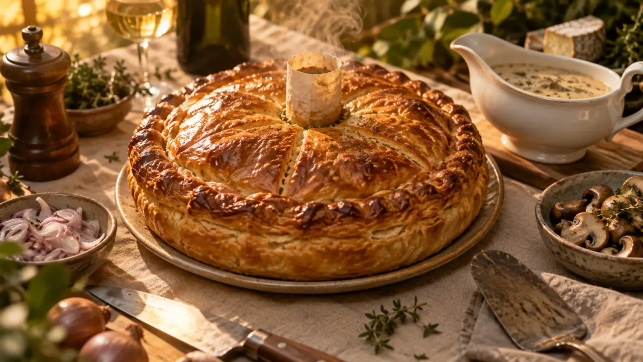 Recette de la gouline angevine, tourte feuilletée aux rillauds et sauce à la tomme