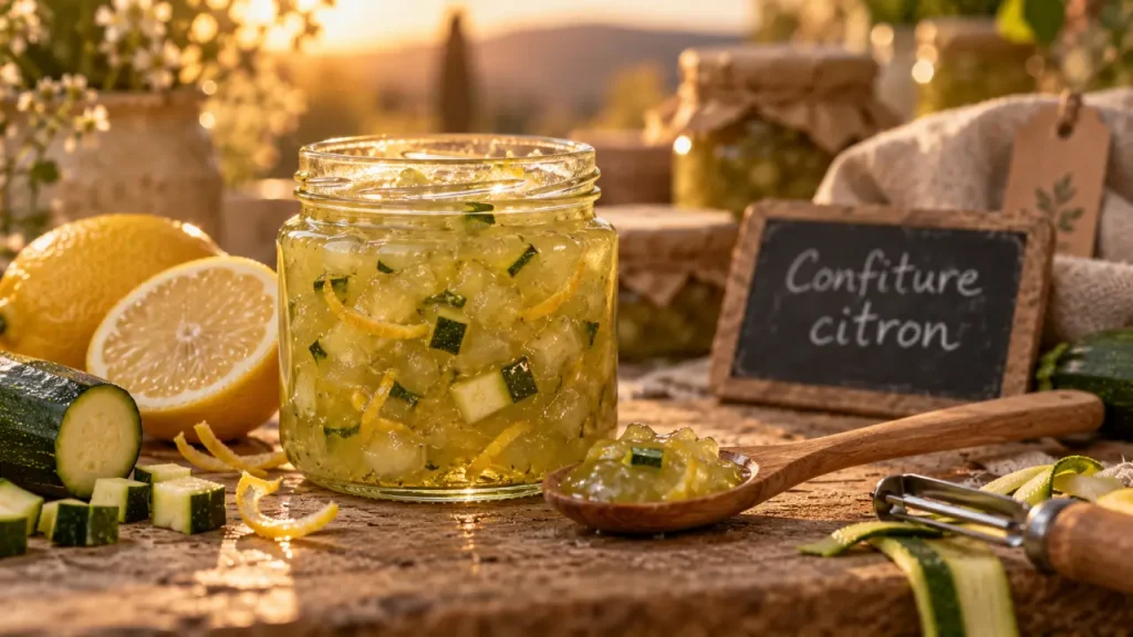 La confiture de courgettes au citron réussit avec des zestes blanchis et une cuisson douce