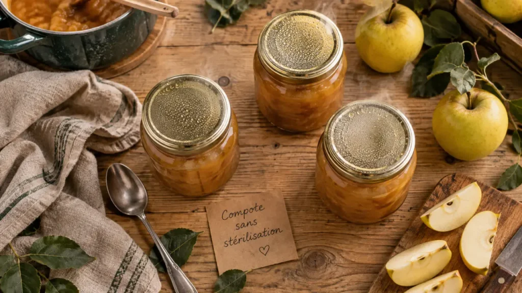 Conserve de compote de pommes sans stérilisation : le vide naturel ne suffit pas pour le placard