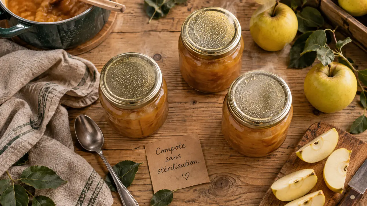 Conserve de compote de pommes sans stérilisation en bocaux de verre
