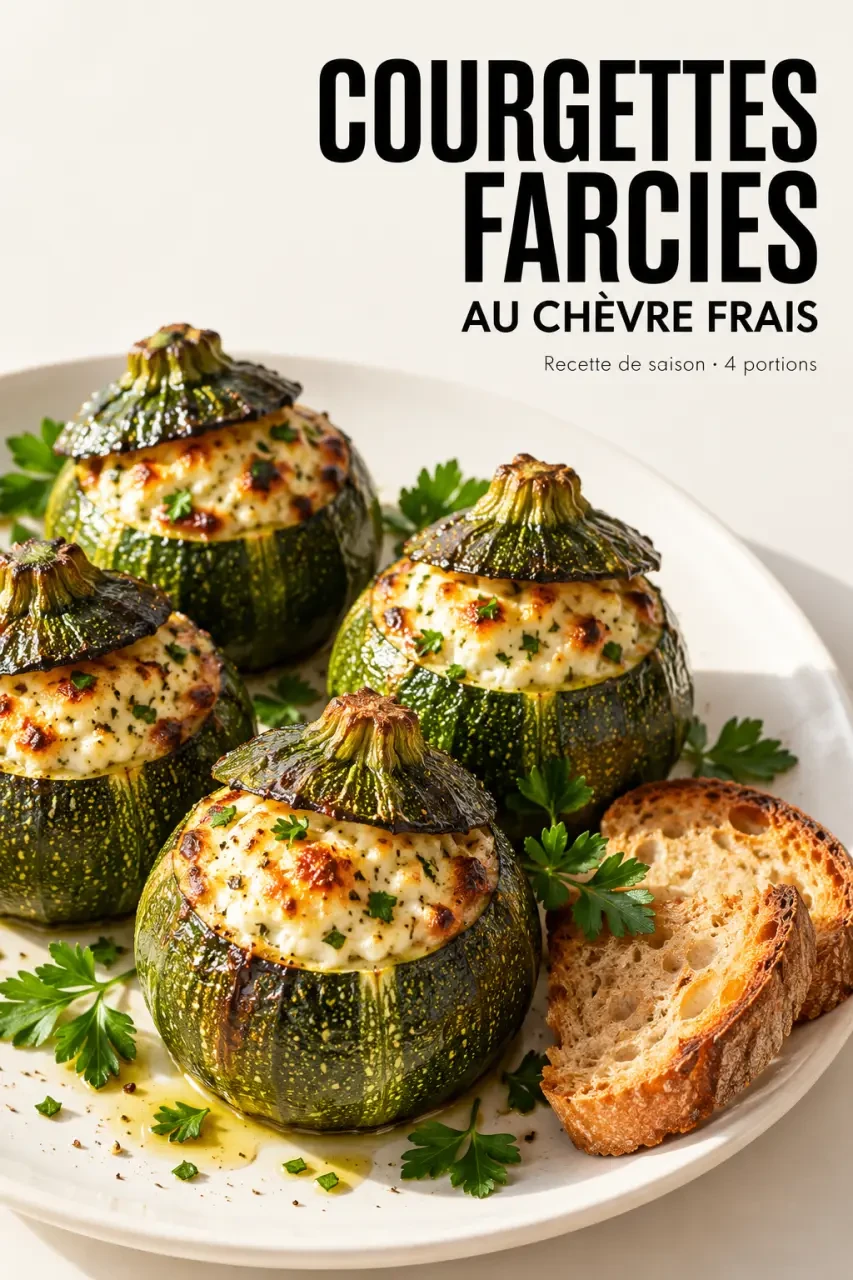 Recette courgette rondes farcies au chèvre frais, servies avec du pain grillé