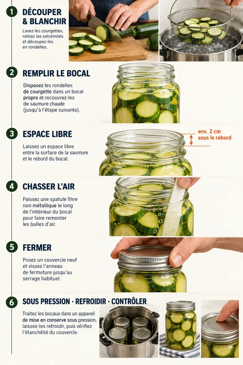Étapes clés pour préparer une conserve de courgettes en bocaux sous pression