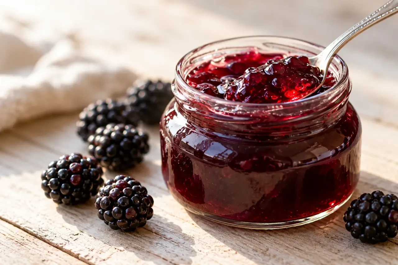 Gelée de mûres recette grand-mère dans un pot en verre