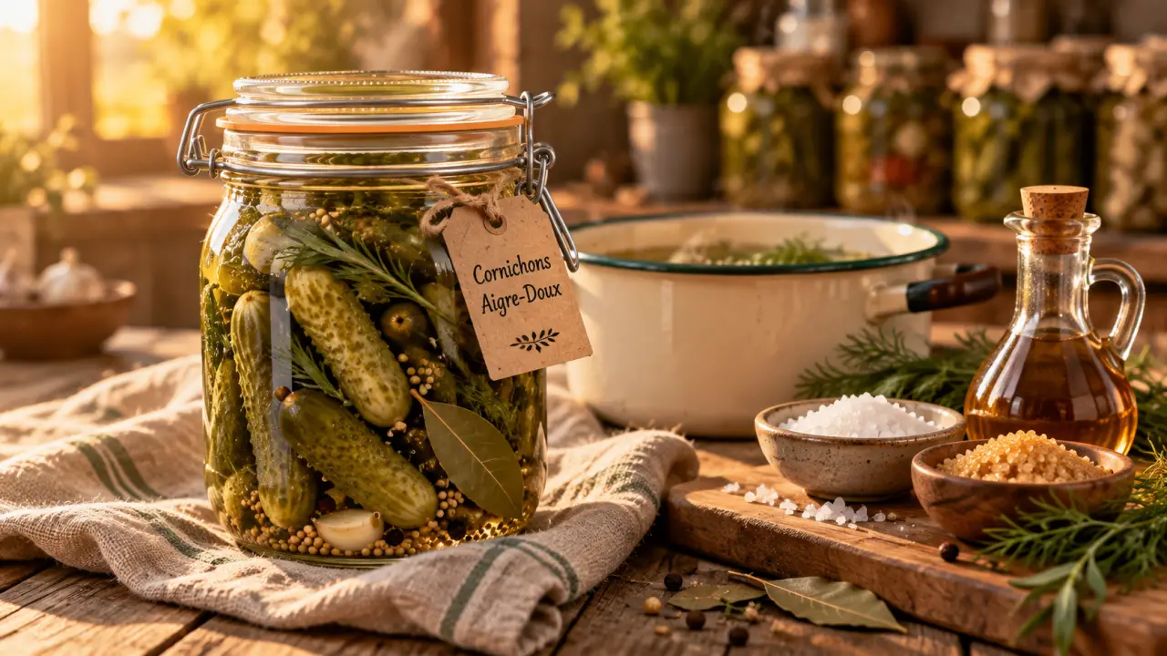 Recette cornichons aigre doux : bocal de cornichons croquants maison